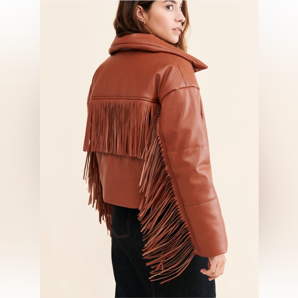 NUULY x BLANKNYC Vegan Leather Fringe Puffer Sz S - Picture 3 of 10